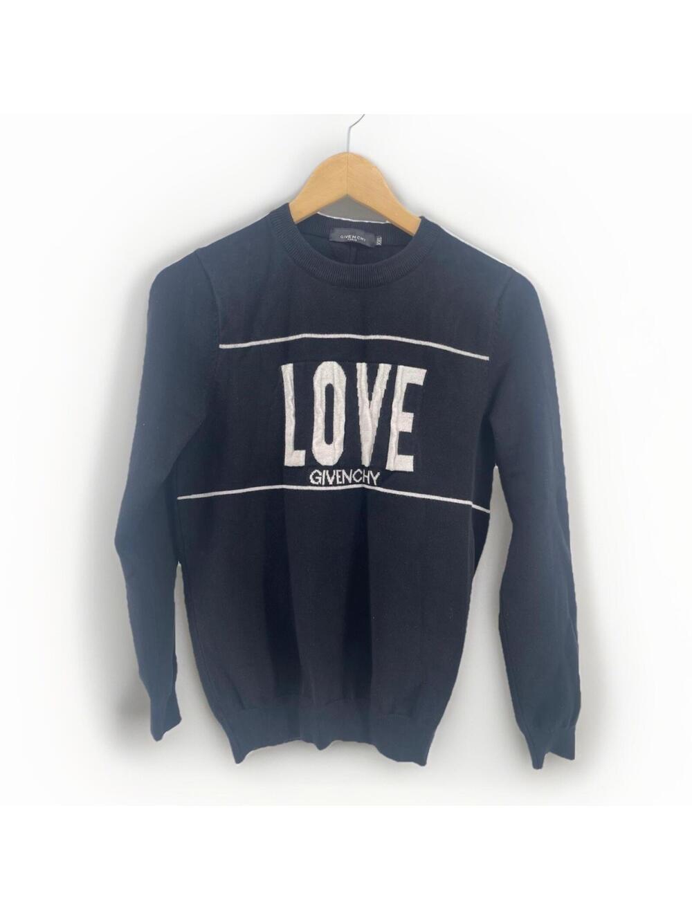 Givenchy Paris Sweater Women 2XL Black Love Logo Knit Crewneck Designer